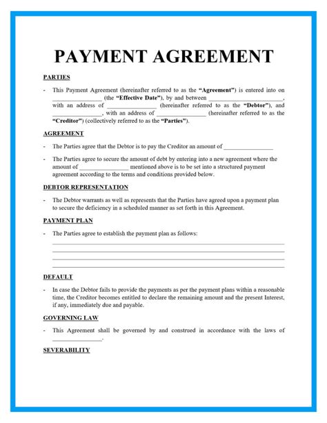 Free Printable Payment Agreement Printable Templates