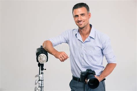 Photographer Standing With Camera Stock Image Image Of People