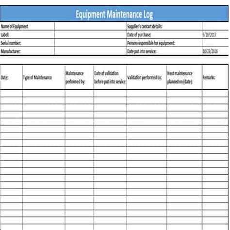 33 Editable Equipment Maintenance Log Templates Besty Templates