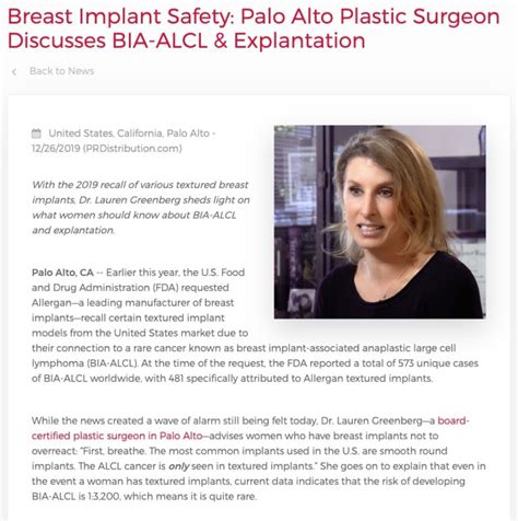 Breast Implant Safety Palo Alto Plastic Surgeon On Bia Alcl