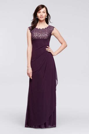 Long Mesh Dress With Cap Sleeves And Lace Bodice XS8201 Chiffon Dress