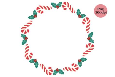 Christmas Frame Candy Cane And Holly Graphic By Joyful Life Studio