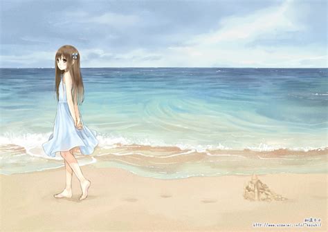 Young Girl And The Sandy Beach In The Afternoon End Of Summer Anime