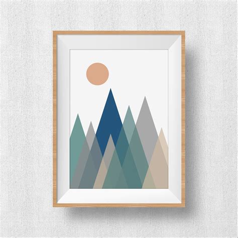 Geometric Mountain Landscape Mountain Wall Abstract Etsy