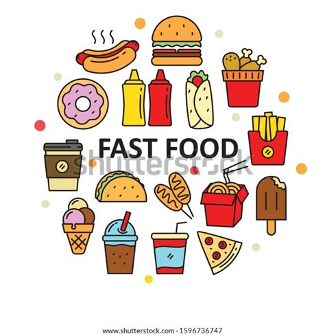Fast Food Vectors Circle Lineal Color Vetor Stock Livre De Direitos