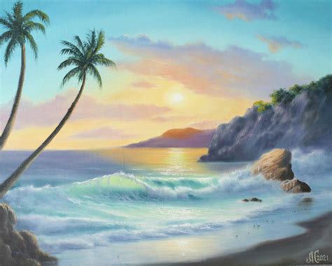 Tropical Seascape Original Oil Painting On Canvas Etsy
