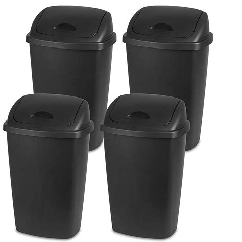 Sterilite 132 Gallon Plastic Bin Swingtop Wastebasket Trash Can Black