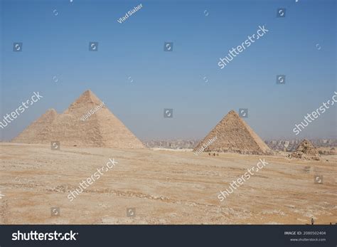 Cairo City Behind Giza Pyramid Necropolis Stock Photo 2080502404