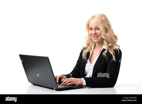 Blond Business Woman Working On Laptop Stock Photo Alamy