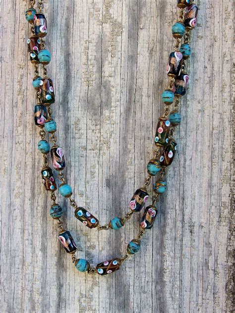 Venetian Glass Bead Necklace Individually Wired Rosary Style Etsy
