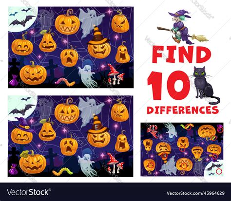 Find Ten Differences Puzzle With Halloween Pumpkin