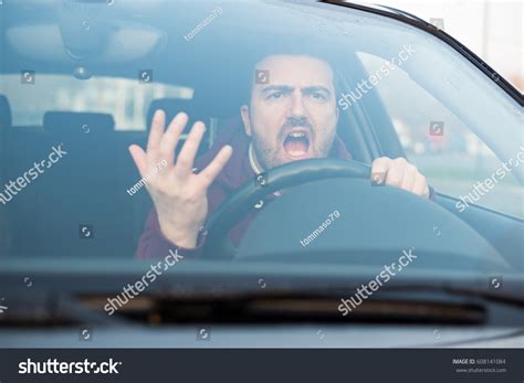 Rude Man Driving His Car Arguing Stock Photo 608141084 Shutterstock