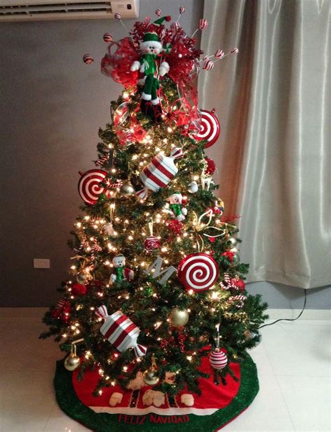 11'' h x 11'' w x 11'' d. Red and white christmas. Candy themed christmas tree ...