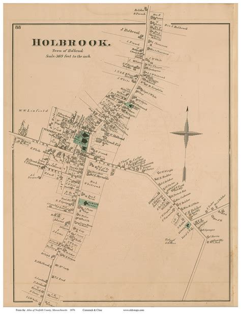 Holbrook Village Massachusetts 1876 Old Town Map Reprint Norfolk Co