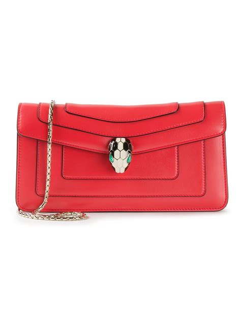Bvlgari Embellished Clasp Calf Leather Clutch In Red Lyst