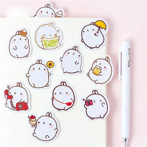 Kawaii Molang Rabbit Sticker Set Doodles Adesivos Bonitos Desenhos