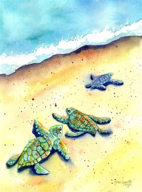Baby Sea Turtles Hawaii Art Print Wall Art Hawaiian Art Etsy