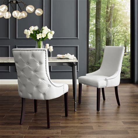 Oscar Armless Dining Chair Set Of 2 White Leather Dining Chairs