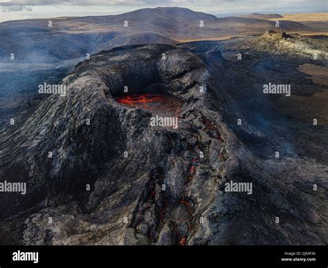 Crater Of An Active Volcano Before Eruption Landscape On The Reykjanes