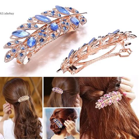 beauty women fashion hair clip leaf crystal rhinestone barrette hairpin headband party elegant