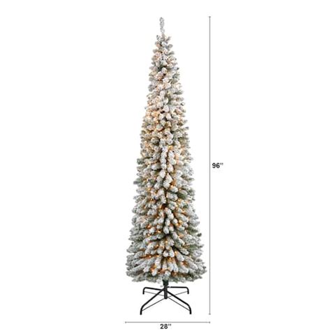 8ft Pre Lit Flocked Pencil Artificial Christmas Tree With Clear Led
