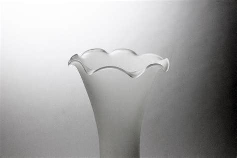 Frosted Glass Bud Vase Hand Blown 8 Inch White Ruffled Top