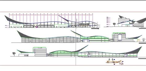 All Sided Elevation And Section Drawing Details Of Airport Terminal
