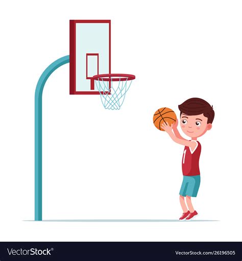 Boy Basketball Player Throws Ball In Basket Vector Image