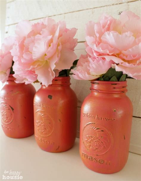 Pink And Gold Chalk Painted Mason Jars And A May Flowers