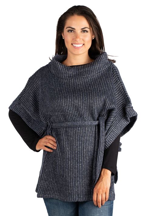 Womens Belted Poncho Sweater Top