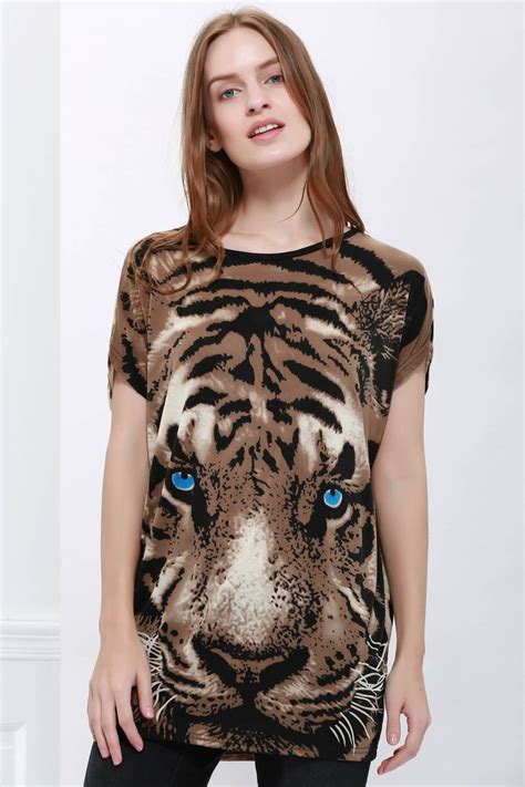 Stylish Style Tiger Print T Shirt For Women Graphic Tunic Trendy