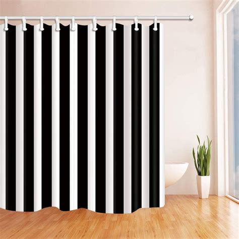 Artjia Black And White Classic Stripes Theme Polyester Fabric Bathroom Shower Curtain 66x72
