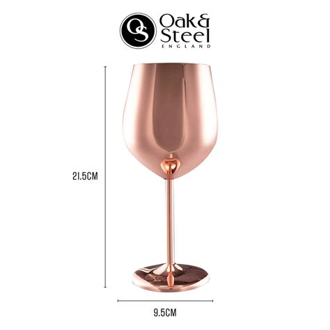 4 Elegant Copper Rose Gold Steel Wine Glasses 540ml Pasal