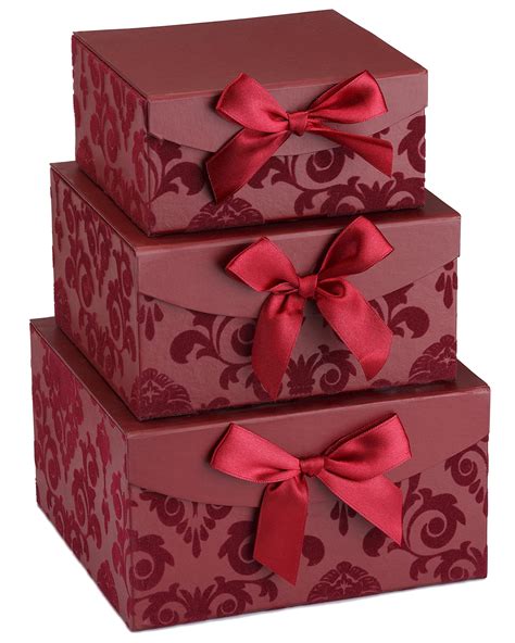 Red Swirl Nesting Elegant Christmas T Boxes Set Of 3 With Bows