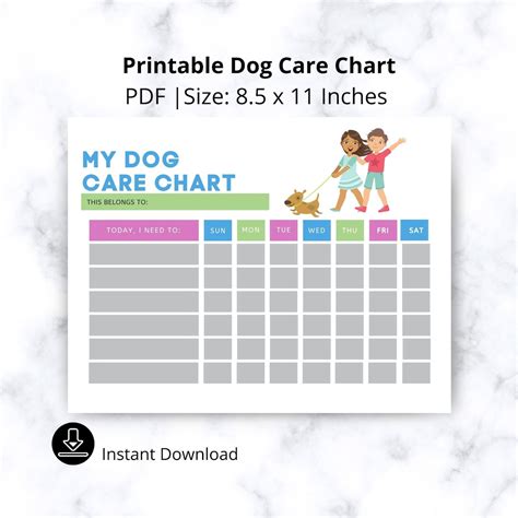 Pet Care Chart Pet Information Printable Chore List Dog Etsy
