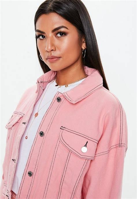 Pink Denim Cropped Contrast Stitch Co Ord Jacket Missguided Ireland
