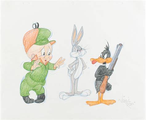 Bugs Bunny Daffy Duck And Elmer Fudd Original Drawing By Virgil Ross