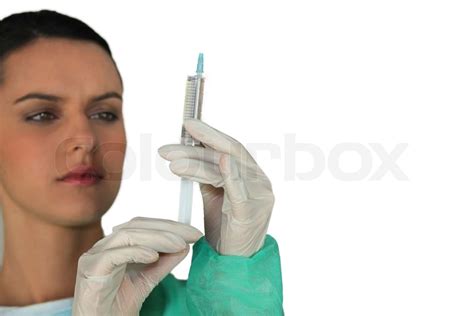 Weibliche Krankenschwester Holding Spritze Stock Bild Colourbox