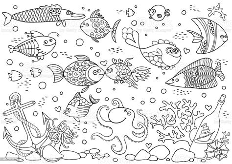 Die malvorlage hat das optimale format, um auf einer din a4 seite ausgedruckt werden zu können. Coloring Of Underwater World Aquarium With Fish Octopus ...