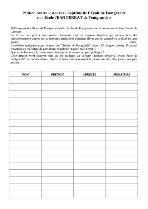 Une pétition sert à attirer l'attention sur une question ou une préoccupation d'intérêt. Pétition par DBJCOUTOULY - Fichier PDF