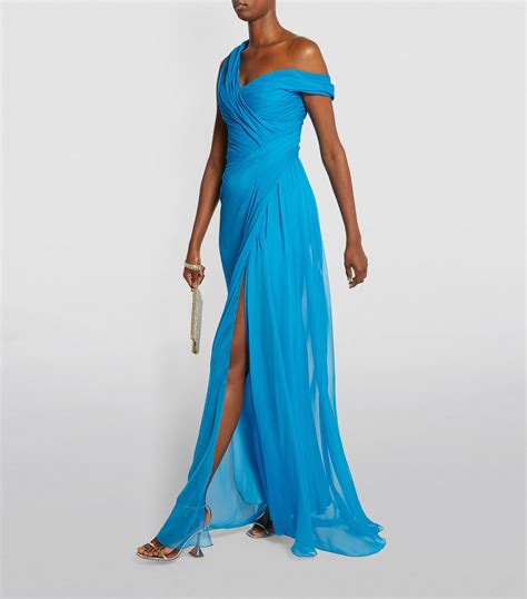 Monique Lhuillier Blue Asymmetric Draped Gown Harrods Uk