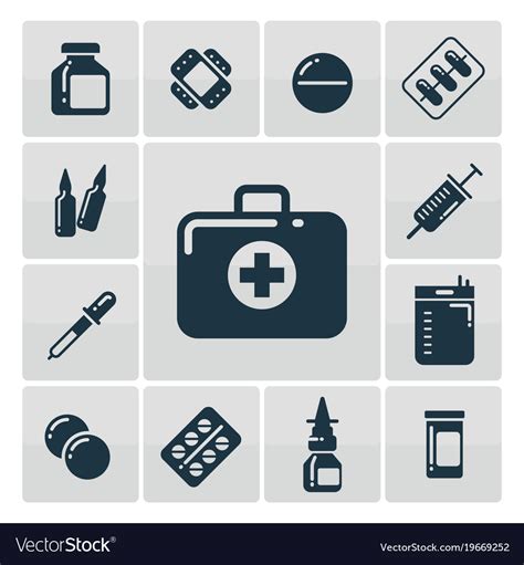First Aid Kit Silhouette Icons Set Royalty Free Vector Image