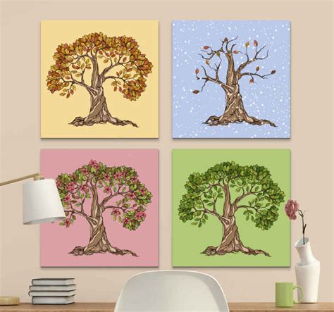 Tree Of Four Seasons Modern Art Prints On Canvas Tenstickers