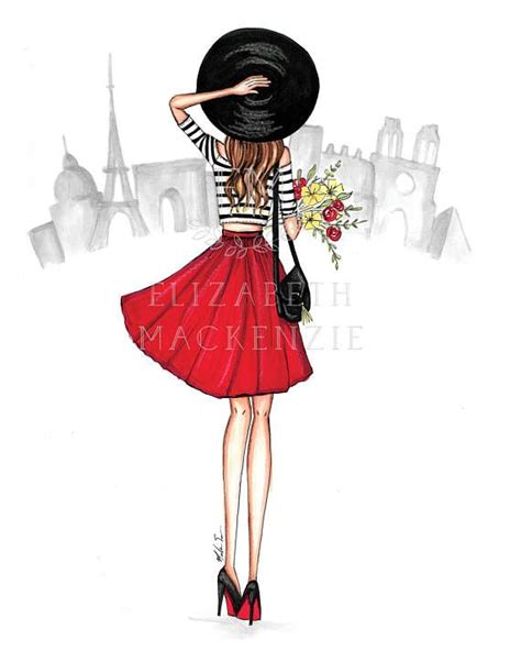 Girl In Paris City Scene Illustration Fashion Illustration Print Girly
