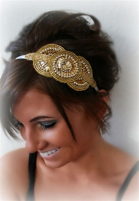 Gold Art Deco Beaded Sequin Headband Sequin Headbands Beaded
