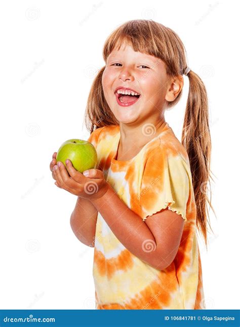 Girl Holding Apple Stock Image Image Of Happiness Closeup 106841781
