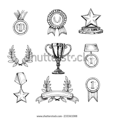 Award Decorative Sketch Icons Set Trophy Stock Vector Royalty Free