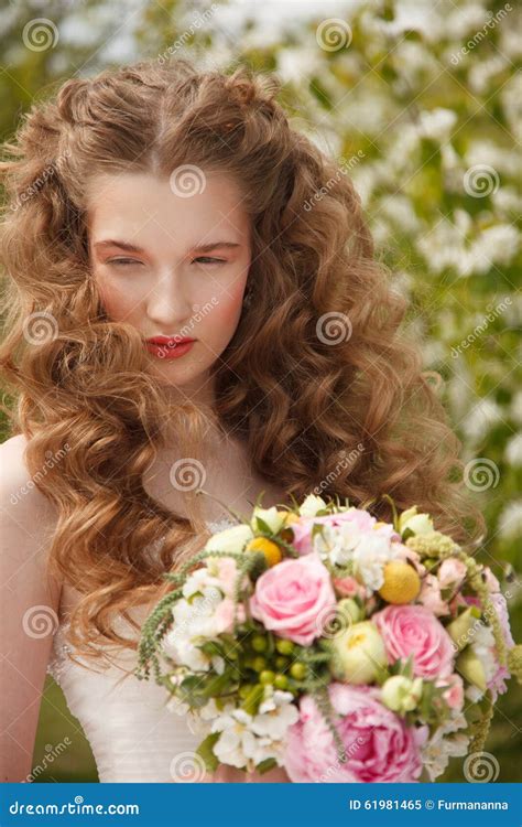 Young Bride With Flowers Stock Image Image Of Park Face 61981465