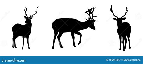 Deers Silhouettes Set Isolated On White Background Vector Illustration