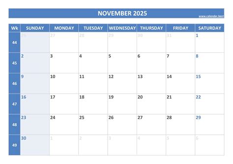 November 2025 Calendar Calendarbest